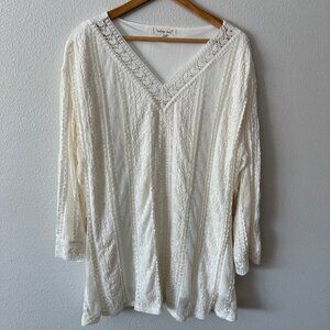 Indigo Soul Ivory Color Lined Lace Tunic Top Size‎ XL